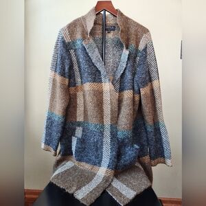 Joseph A Women's Blue and Brown Plaid Cardigan